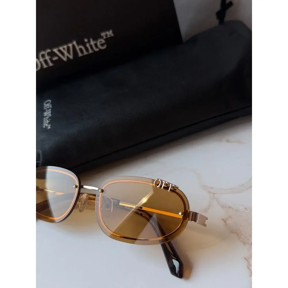 NEW Off White Miami Gold Metal Rimless Metal Sunglasses